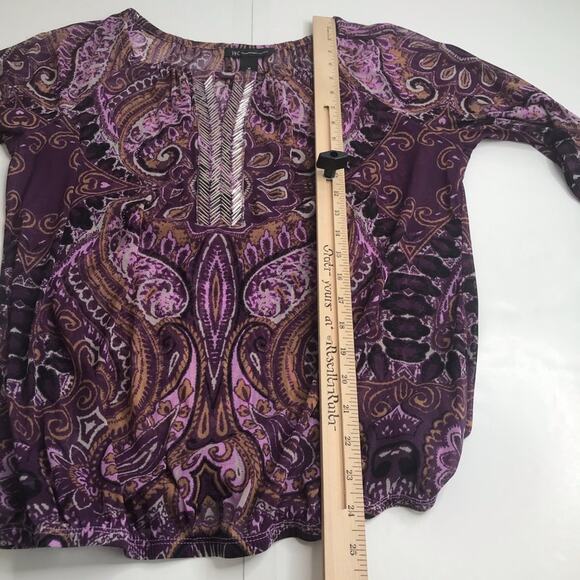INC International Concepts Top Womens Medium Beaded Purple Paisley Semi Sheer - Picture 10 of 11